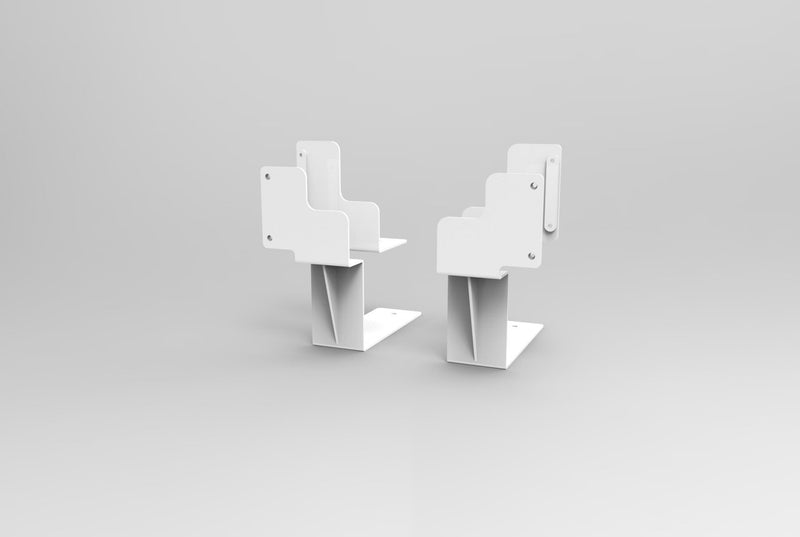 Rapidline Boost Plus single sided screen bracket set in white satin powdercoat for electric height adjustable workstations. Supplied product image for model B2-SBRAC WS.