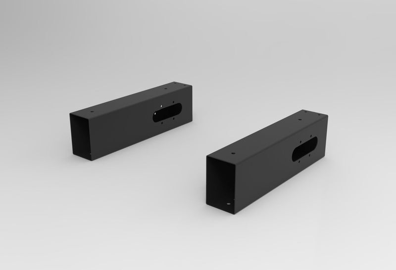 Rapidline Boost Plus cable tray and screen mounting arm set in black satin powdercoat for electric height adjustable workstations. Supplied product image for model B2-SSARM BL.