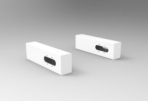 Rapidline Boost Plus cable tray and screen mounting arm set in white satin powdercoat for electric height adjustable workstations. Supplied product image for model B2-SSARM WS.
