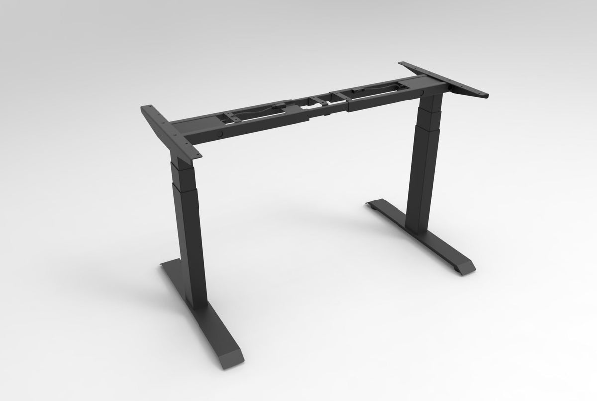 Rapidline Boost Plus single sided electric height adjustable frame in black satin powdercoat for electric height adjustable workstations. Supplied product image for model B2-SSF BL.