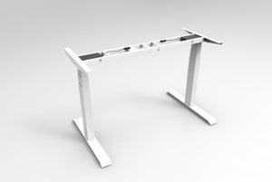 Rapidline Boost Plus single sided electric height adjustable frame in white satin powdercoat for electric height adjustable workstations. Supplied product image for model B2-SSF WS.