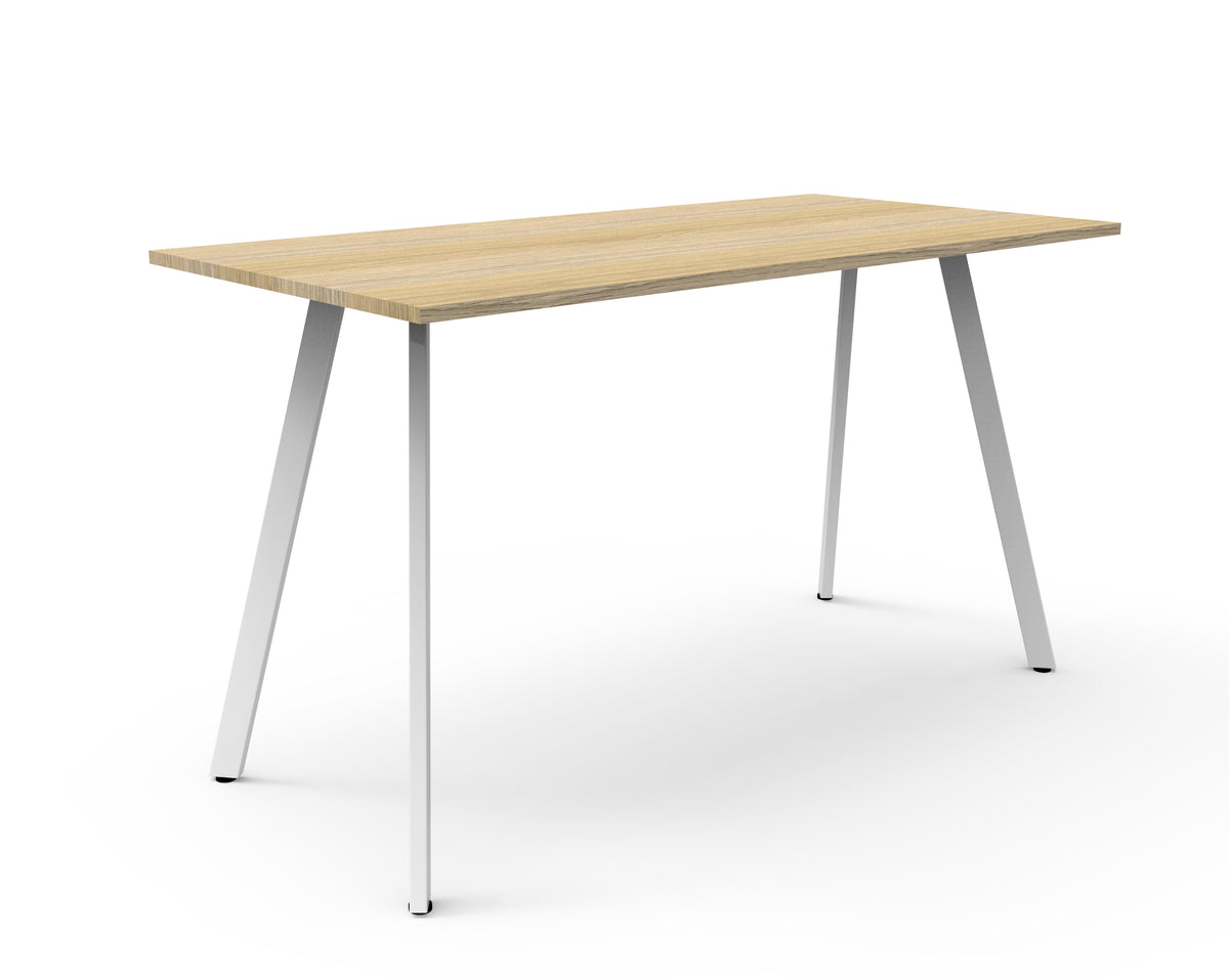 Rapidline Eternity high bar table in Natural Oak and White Satin. Rapidline range image supplied for model D-EHBT1575 NO/WS. View 1.