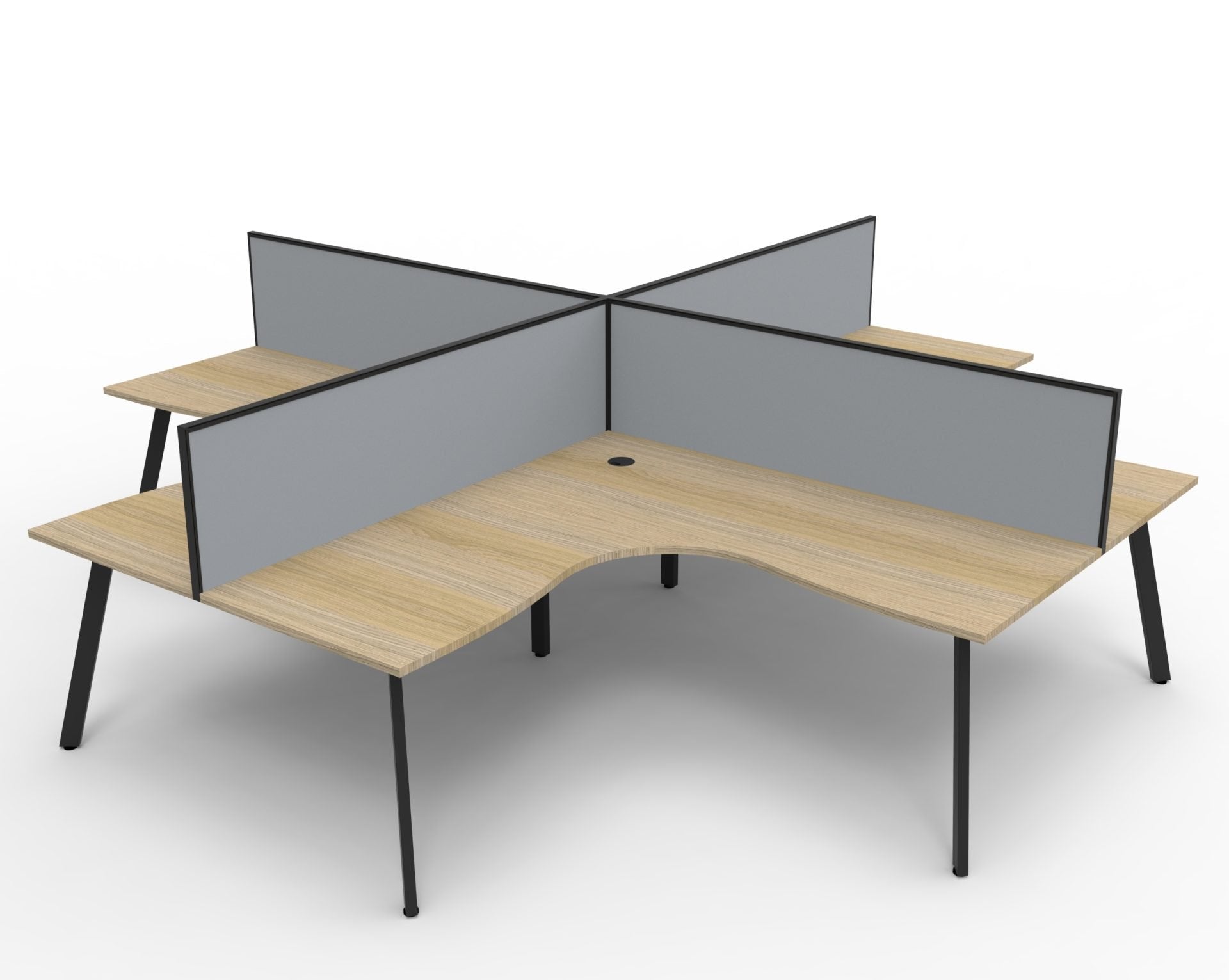 Rapidline Eternity corner workstation in Natural Oak and Black Satin. Supplied product image for model D-ELCWS4P1515 NO/BL.