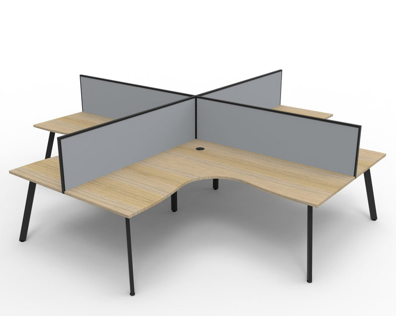 Rapidline Eternity corner workstation in Natural Oak and Black Satin. Supplied product image for model D-ELCWS4P1515 NO/BL.