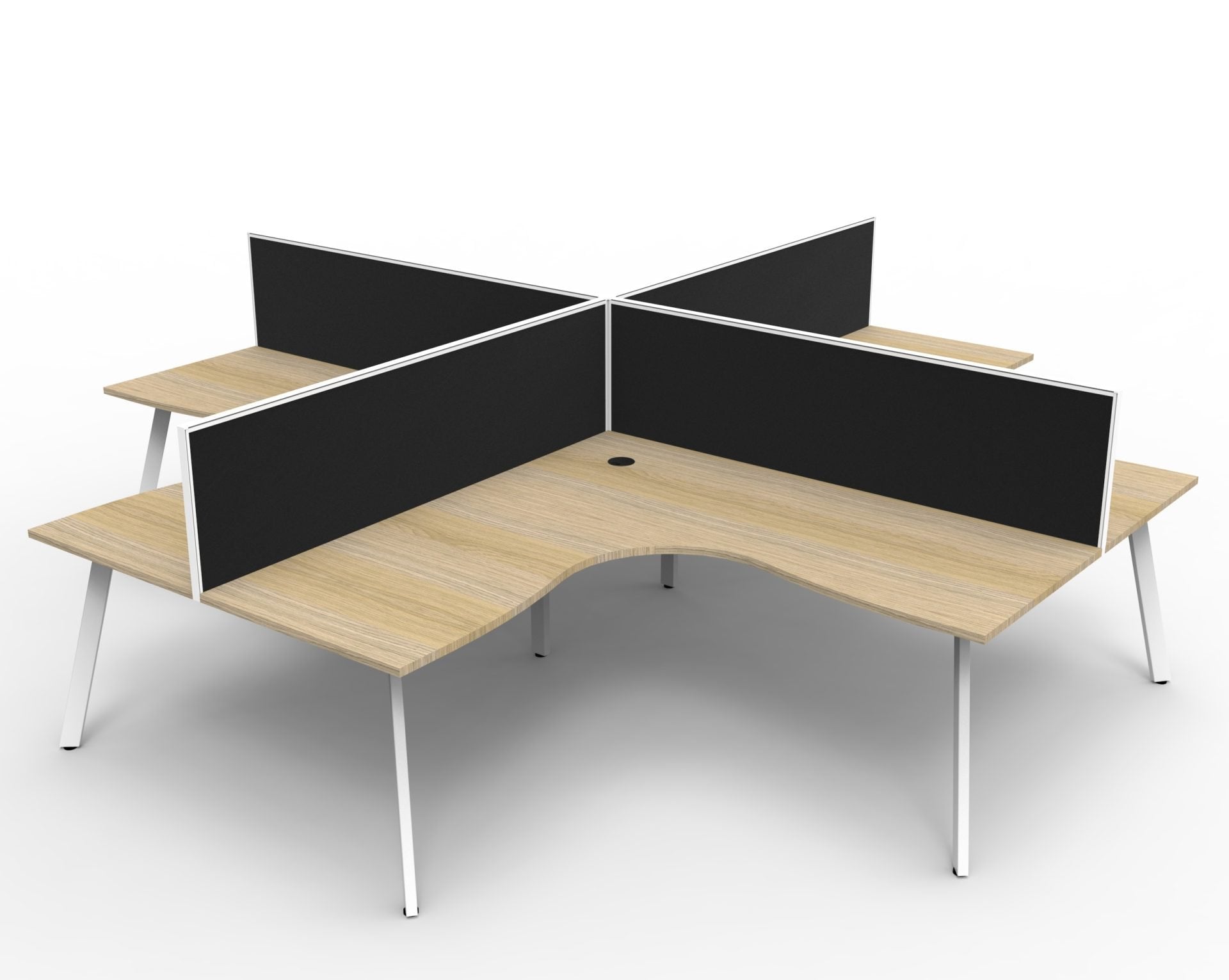 Rapidline Eternity corner workstation in Natural Oak and White Satin. Supplied product image for model D-ELCWS4P1515 NO/WS.