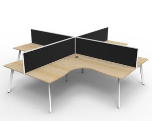 Rapidline Eternity corner workstation in Natural Oak and White Satin. Supplied product image for model D-ELCWS4P1515 NO/WS.