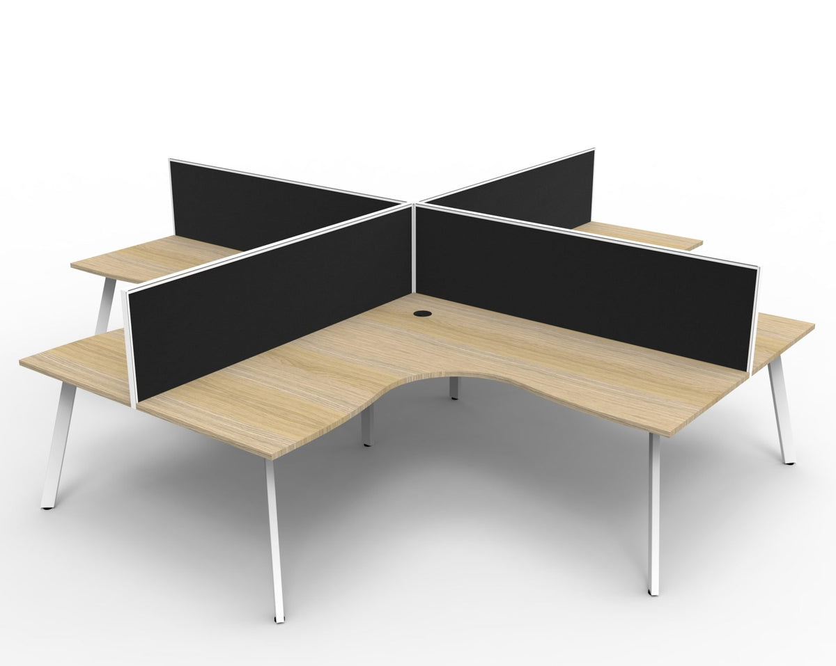 Rapidline Eternity corner workstation in Natural Oak and White Satin. Supplied product image for model D-ELCWS4P1818 NO/WS.