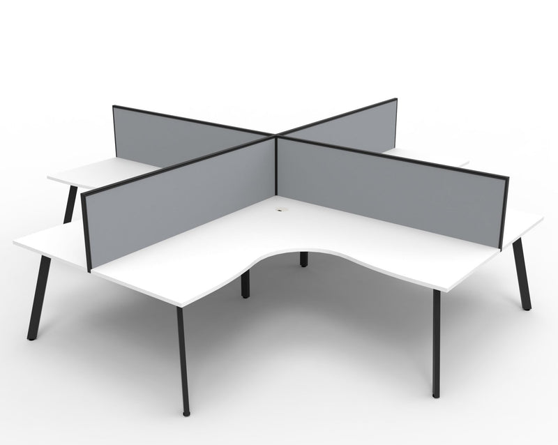 Rapidline Eternity corner workstation in Natural White and Black Satin. Supplied product image for model D-ELCWS4P1818 NW/BL.