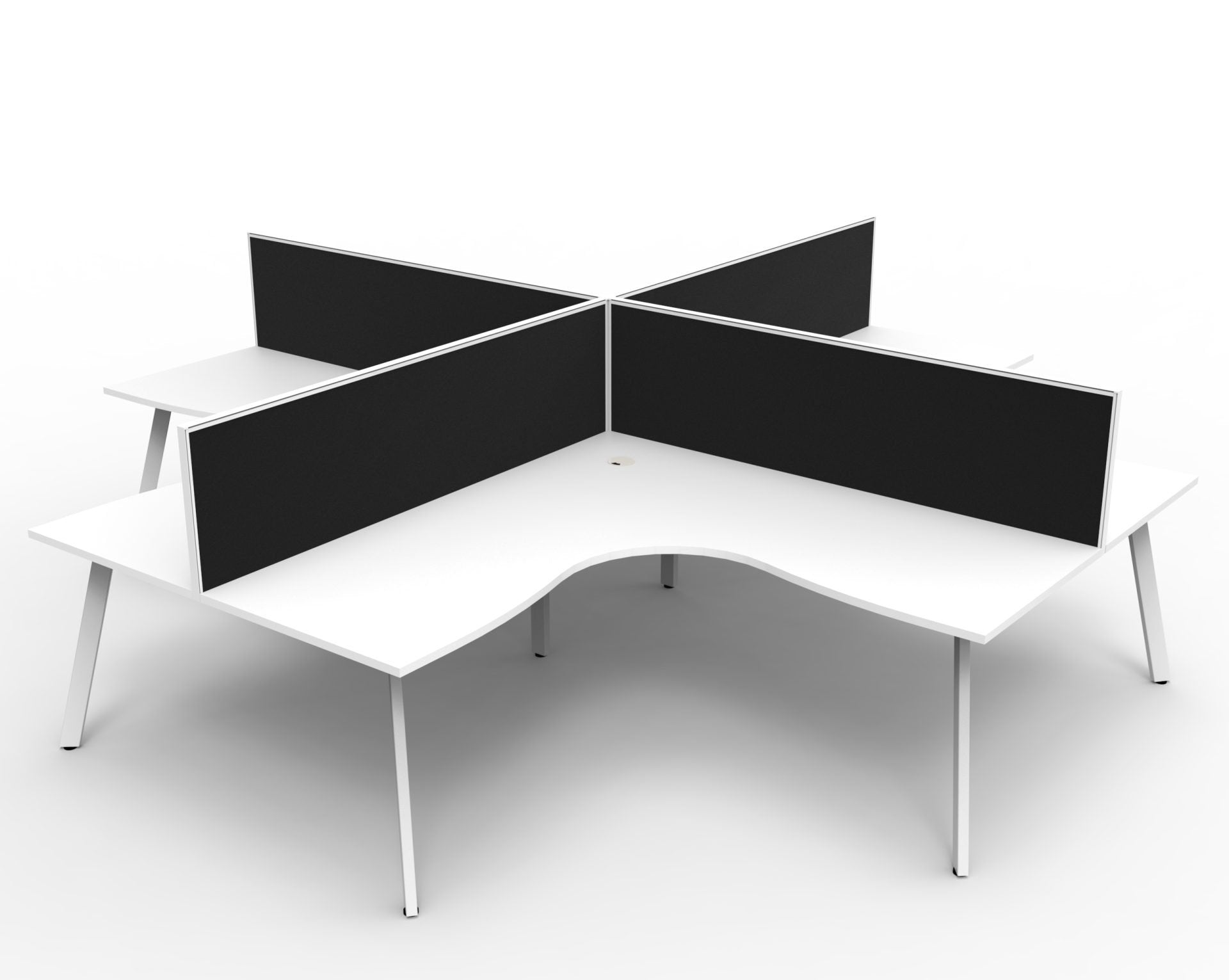 Rapidline Eternity corner workstation in Natural White and White Satin. Supplied product image for model D-ELCWS4P1515 NW/WS.