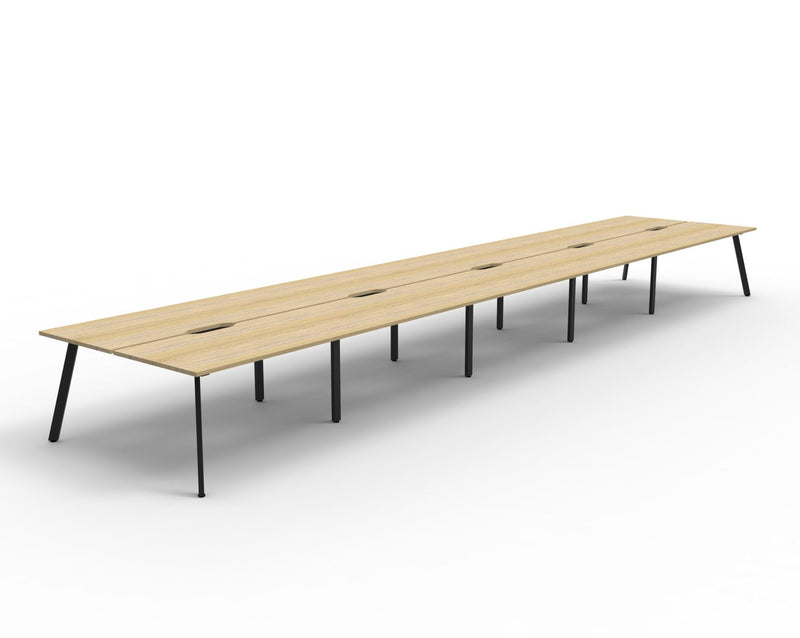 Rapidline Eternity back to back bench workstation in Natural Oak and Black Satin. Supplied product image for model D-ELD10P1875 NO/BL.