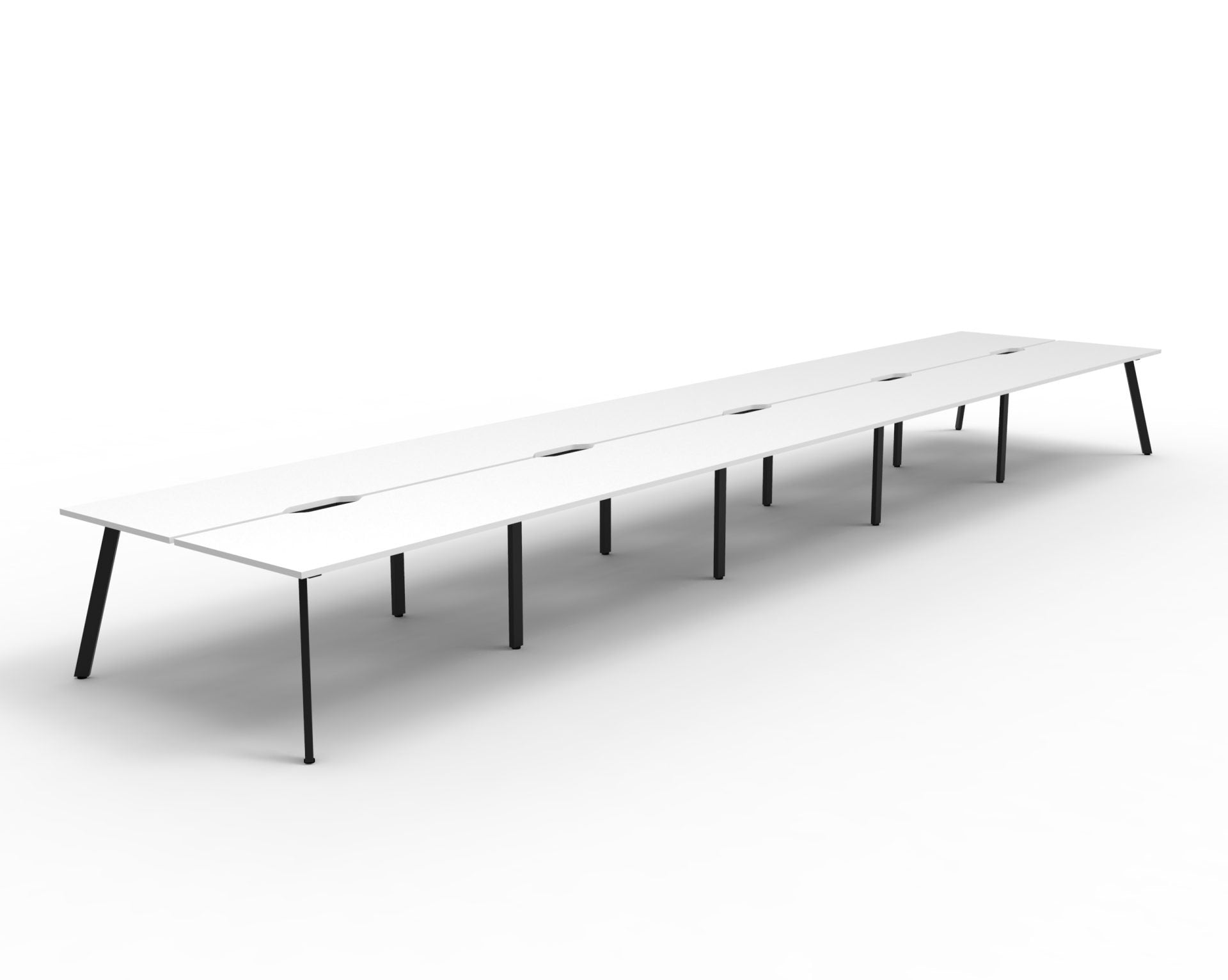 Rapidline Eternity back to back bench workstation in Natural White and Black Satin. Supplied product image for model D-ELD10P1875 NW/BL.