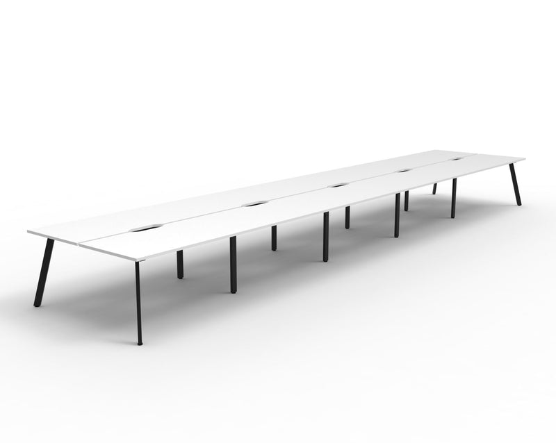 Rapidline Eternity back to back bench workstation in Natural White and Black Satin. Supplied product image for model D-ELD10P1875 NW/BL.