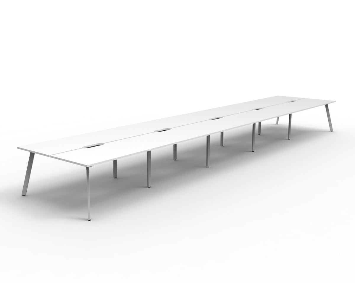 Rapidline Eternity back to back bench workstation in Natural White and White Satin. Supplied product image for model D-ELD10P1875 NW/WS.