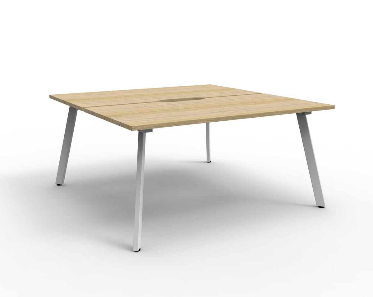 Rapidline Eternity back to back bench workstation in Natural Oak and White Satin. Supplied product image for model D-ELD2P1275 NO/WS.