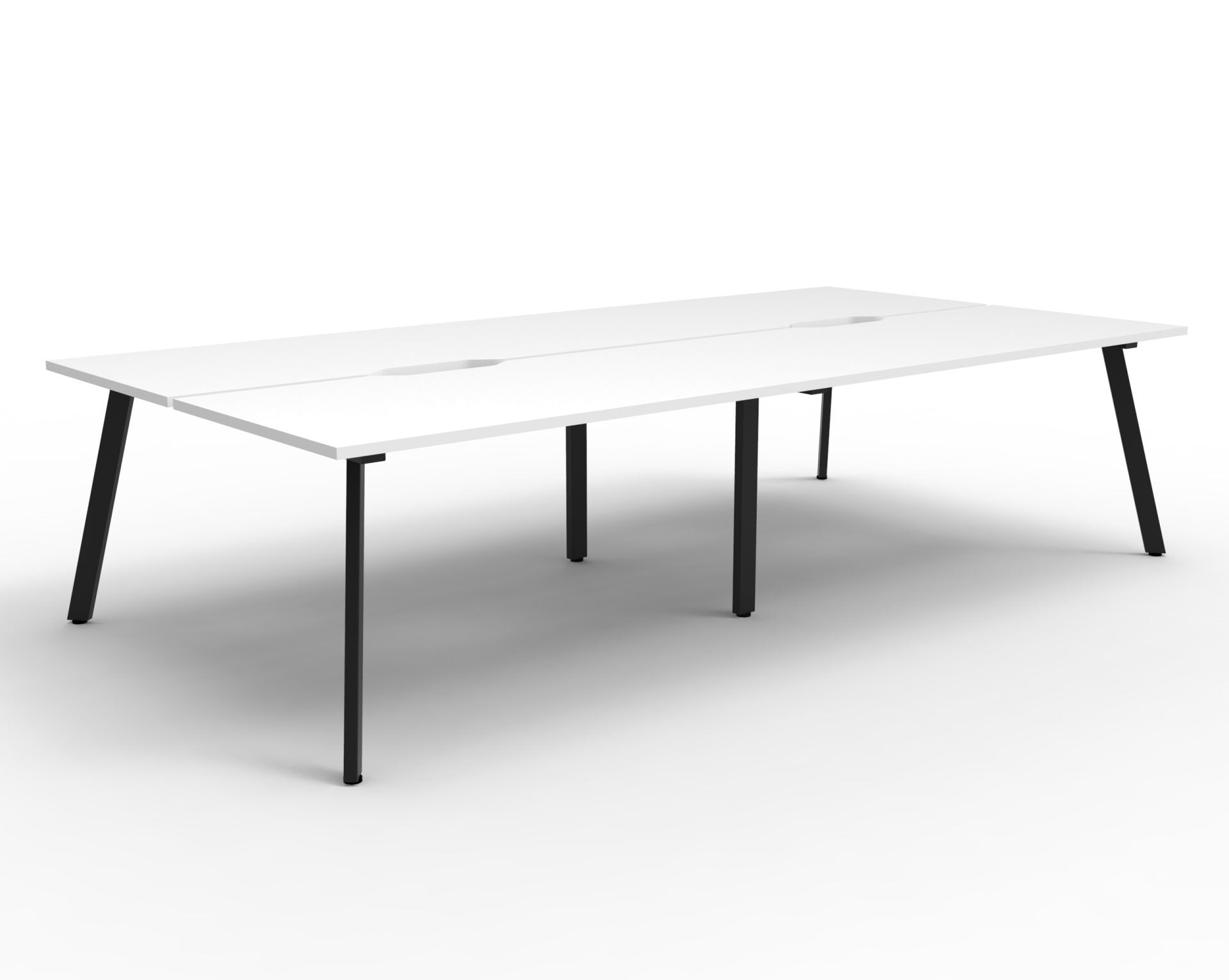 Rapidline Eternity back to back bench workstation in Natural White and Black Satin. Supplied product image for model D-ELD4P1575 NW/BL.