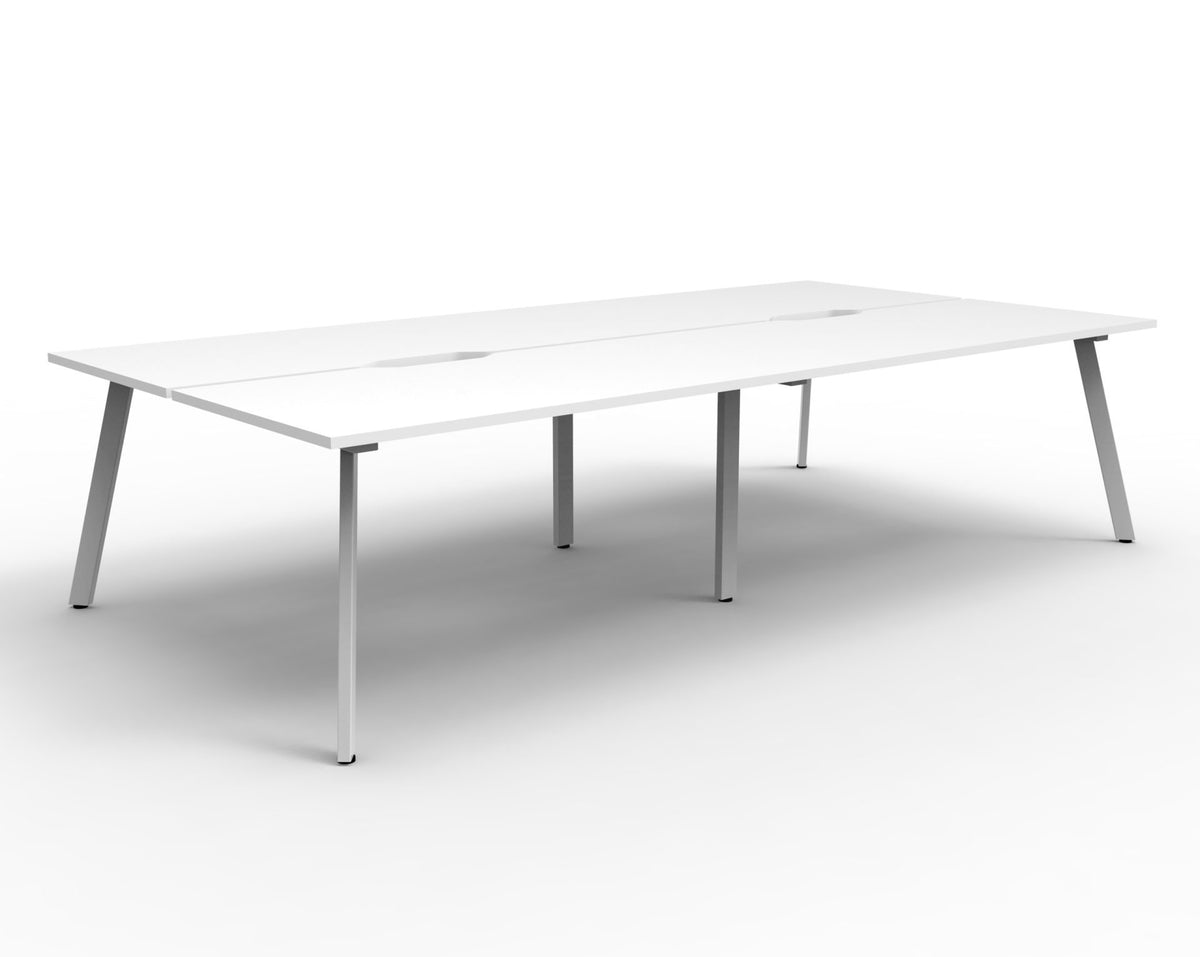 Rapidline Eternity back to back bench workstation in Natural White and White Satin. Supplied product image for model D-ELD4P1275 NW/WS.