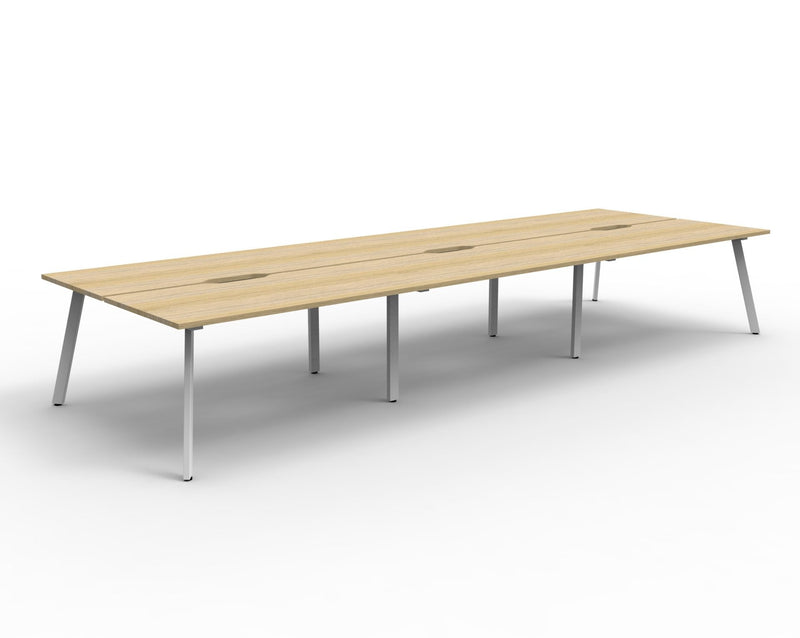 Rapidline Eternity back to back bench workstation in Natural Oak and White Satin. Supplied product image for model D-ELD6P1575 NO/WS.