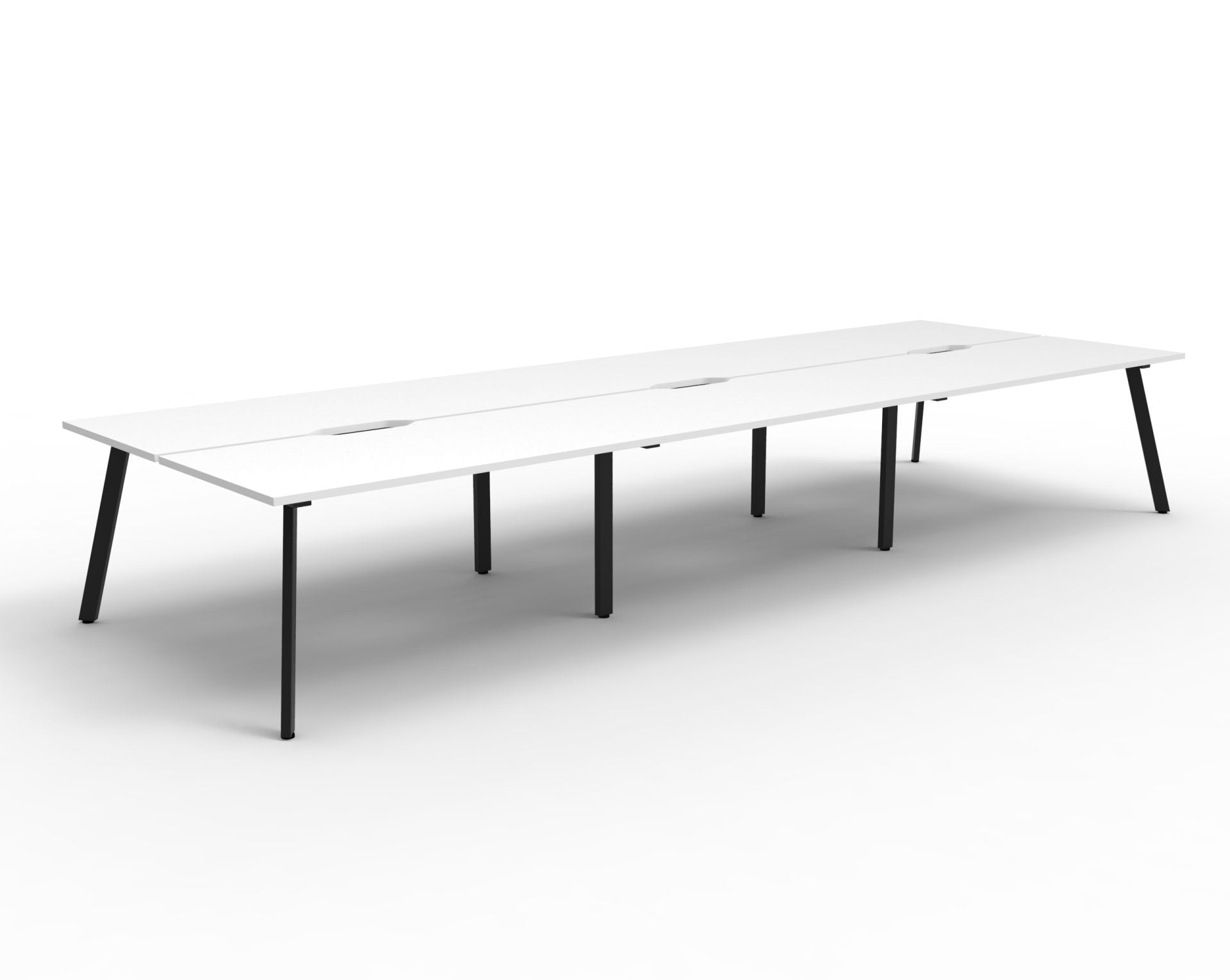 Rapidline Eternity back to back bench workstation in Natural White and Black Satin. Supplied product image for model D-ELD6P1275 NW/BL.
