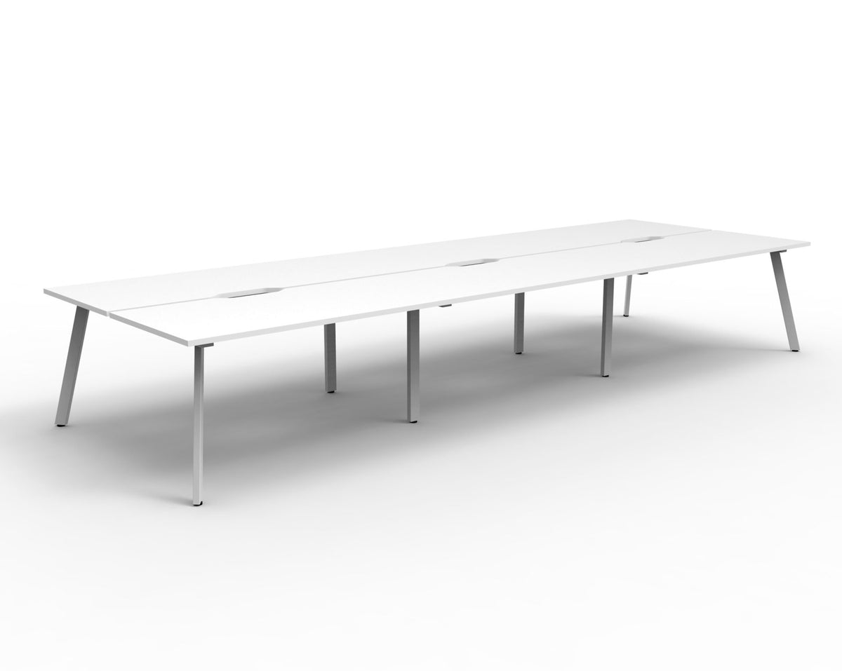 Rapidline Eternity back to back bench workstation in Natural White and White Satin. Supplied product image for model D-ELD6P1275 NW/WS.