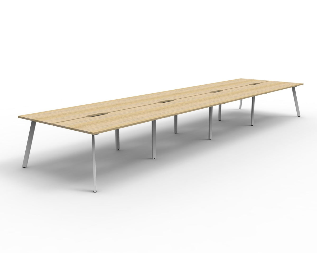 Rapidline Eternity back to back bench workstation in Natural Oak and White Satin. Supplied product image for model D-ELD8P1275 NO/WS.