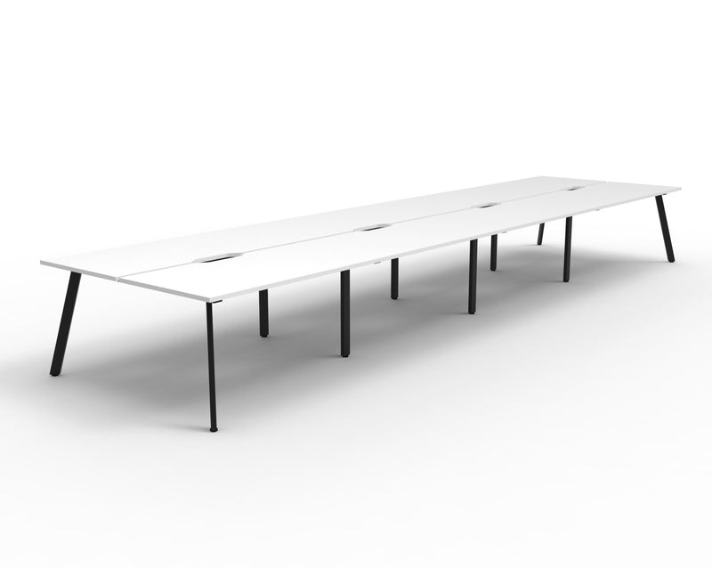 Rapidline Eternity back to back bench workstation in Natural White and Black Satin. Supplied product image for model D-ELD8P1275 NW/BL.