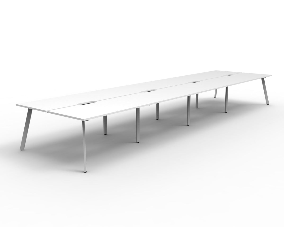 Rapidline Eternity back to back bench workstation in Natural White and White Satin. Supplied product image for model D-ELD8P1875 NW/WS.