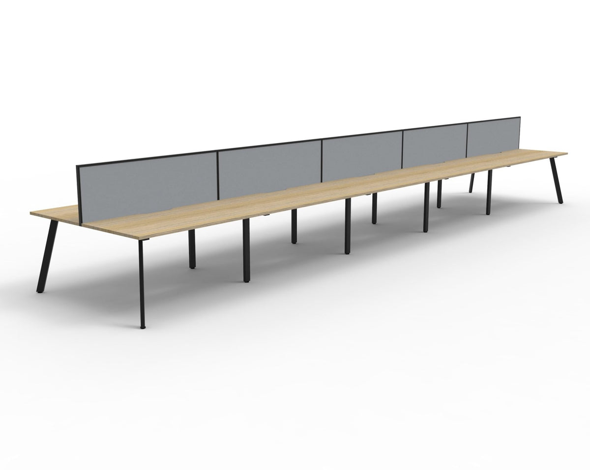 Rapidline Eternity back to back bench workstation in Natural Oak and Black Satin. Supplied product image for model D-ELDWS10P1575 NO/BL.