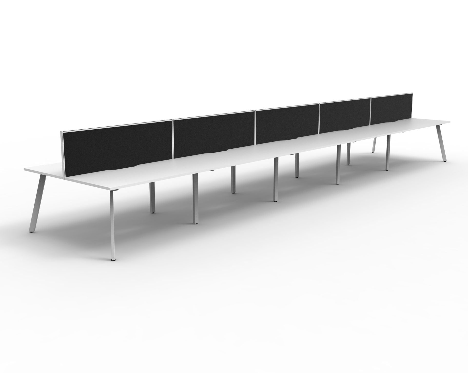 Rapidline Eternity back to back bench workstation in Natural White and White Satin. Supplied product image for model D-ELDWS10P1575 NW/WS.
