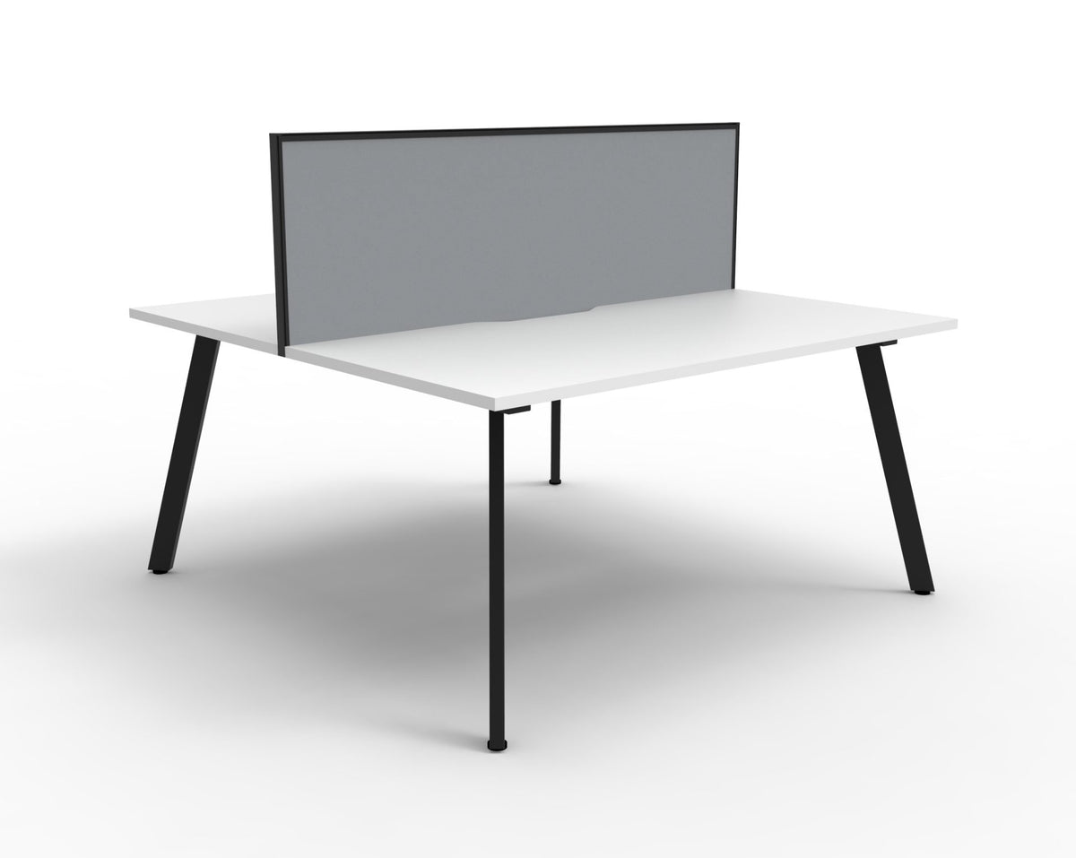 Rapidline Eternity back to back bench workstation in Natural White and Black Satin. Supplied product image for model D-ELDWS2P1275 NW/BL.