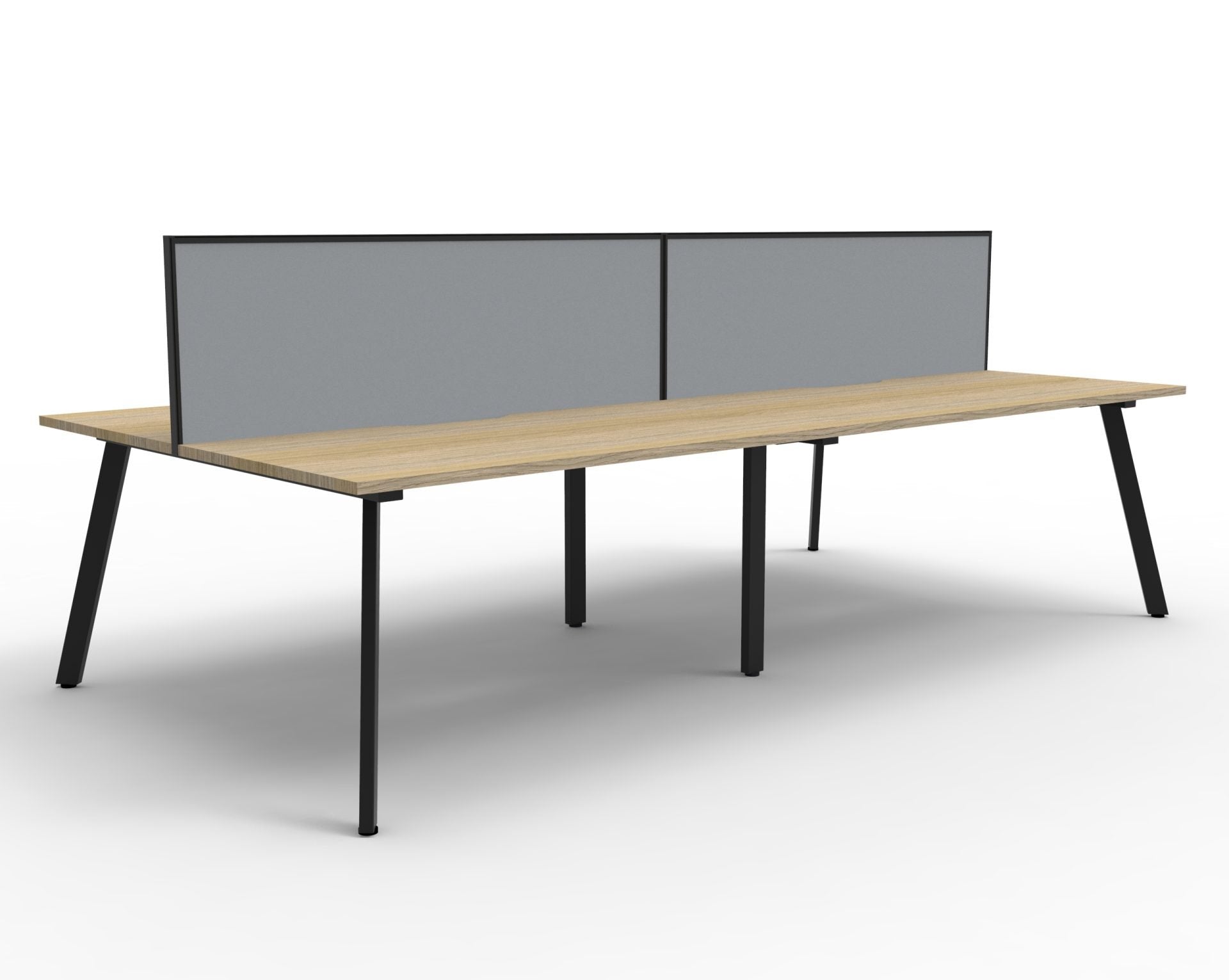 Rapidline Eternity back to back bench workstation in Natural Oak and Black Satin. Supplied product image for model D-ELDWS4P1275 NO/BL.