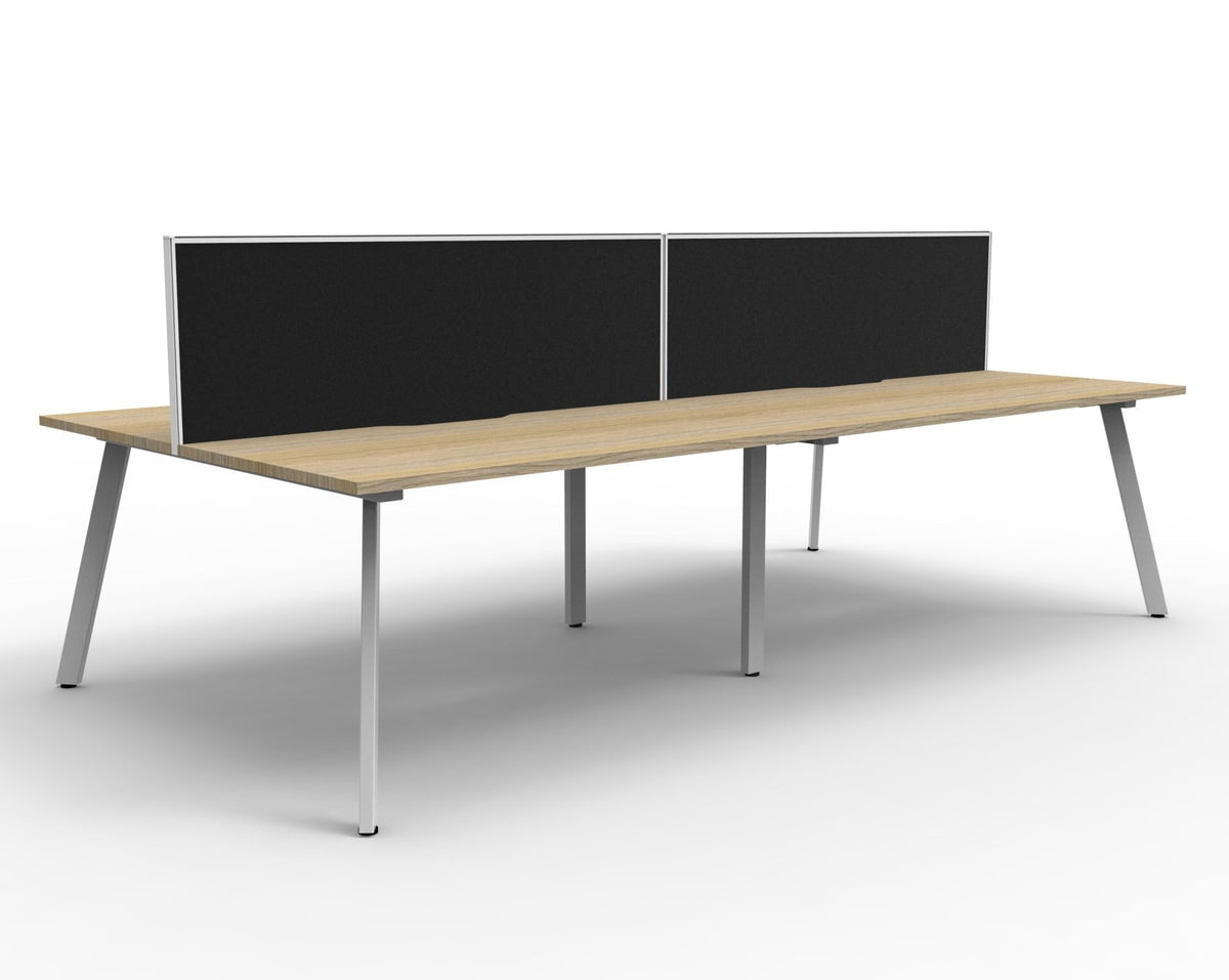 Rapidline Eternity back to back bench workstation in Natural Oak and White Satin. Supplied product image for model D-ELDWS4P1575 NO/WS.