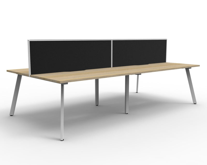 Rapidline Eternity back to back bench workstation in Natural Oak and White Satin. Supplied product image for model D-ELDWS4P1575 NO/WS.