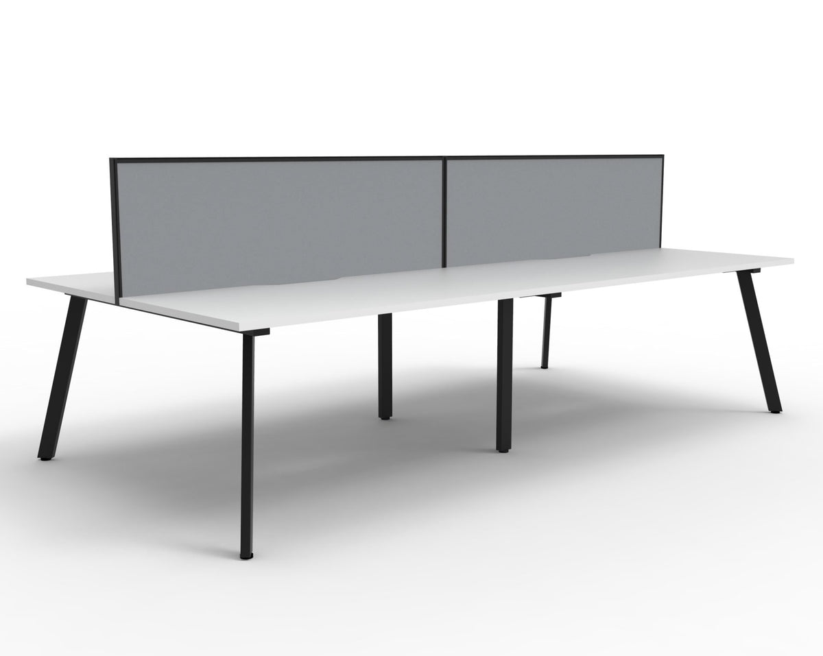 Rapidline Eternity back to back bench workstation in Natural White and Black Satin. Supplied product image for model D-ELDWS4P1575 NW/BL.