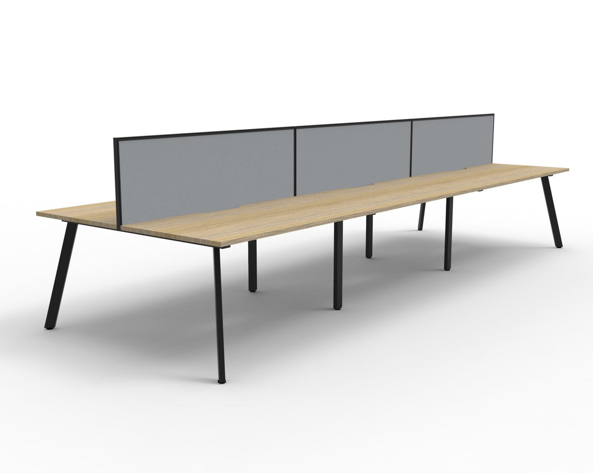 Rapidline Eternity back to back bench workstation in Natural Oak and Black Satin. Supplied product image for model D-ELDWS6P1875 NO/BL.