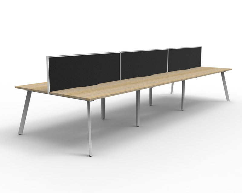 Rapidline Eternity back to back bench workstation in Natural Oak and White Satin. Supplied product image for model D-ELDWS6P1275 NO/WS.