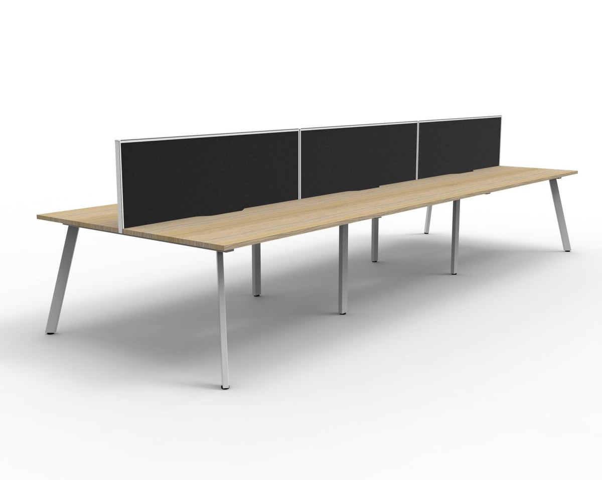Rapidline Eternity back to back bench workstation in Natural Oak and White Satin. Supplied product image for model D-ELDWS6P1875 NO/WS.