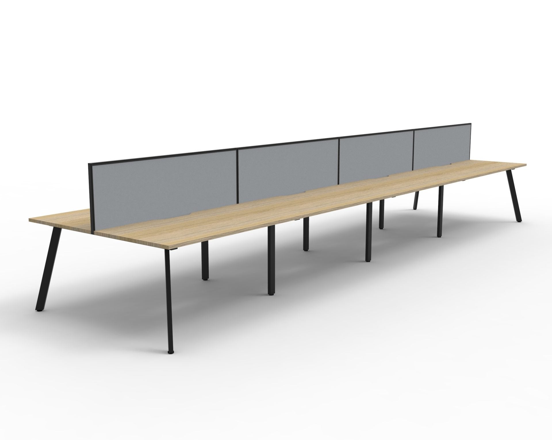 Rapidline Eternity back to back bench workstation in Natural Oak and Black Satin. Supplied product image for model D-ELDWS8P1275 NO/BL.