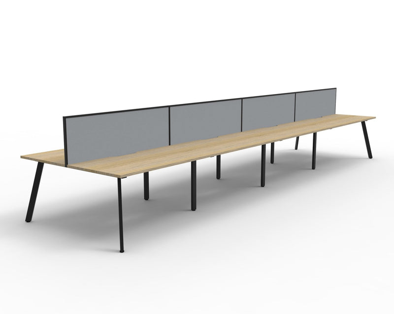 Rapidline Eternity back to back bench workstation in Natural Oak and Black Satin. Supplied product image for model D-ELDWS8P1275 NO/BL.