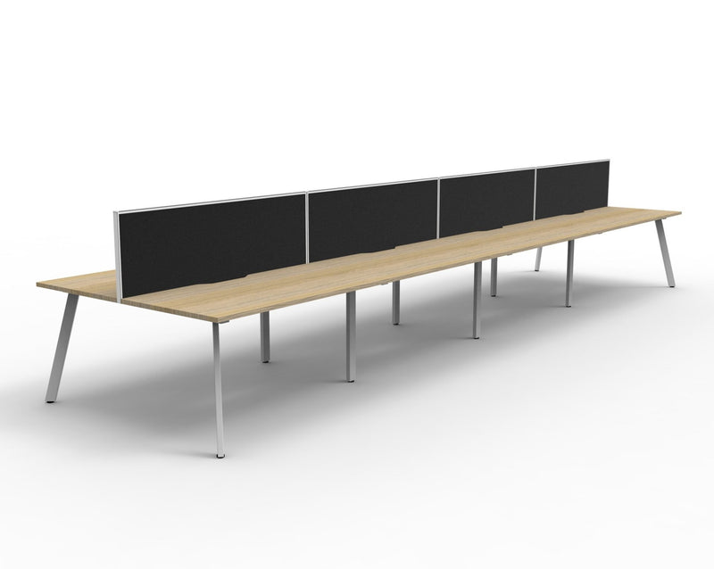 Rapidline Eternity back to back bench workstation in Natural Oak and White Satin. Supplied product image for model D-ELDWS8P1275 NO/WS.