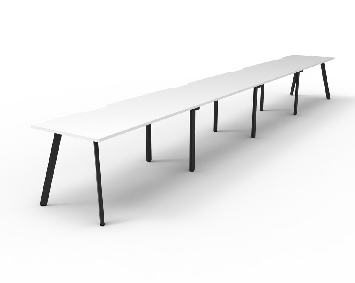Rapidline Eternity single sided bench workstation in Natural White and Black Satin. Supplied product image for model D-ELS4P1875 NW/BL.