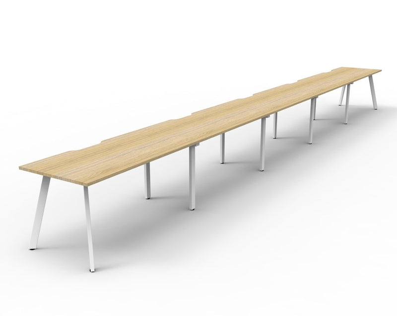 Rapidline Eternity single sided bench workstation in Natural Oak and White Satin. Supplied product image for model D-ELS5P1275 NO/WS.