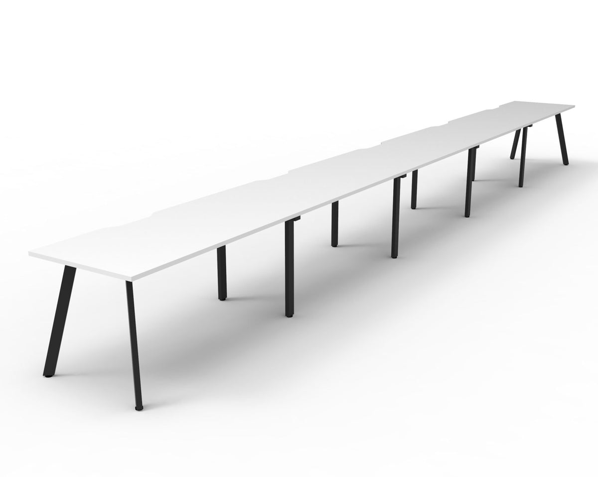 Rapidline Eternity single sided bench workstation in Natural White and Black Satin. Supplied product image for model D-ELS5P1575 NW/BL.
