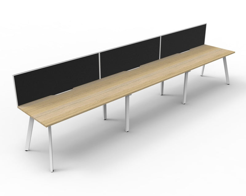 Rapidline Eternity single sided bench workstation in Natural Oak and White Satin. Supplied product image for model D-ELSWS3P1575 NO/WS.