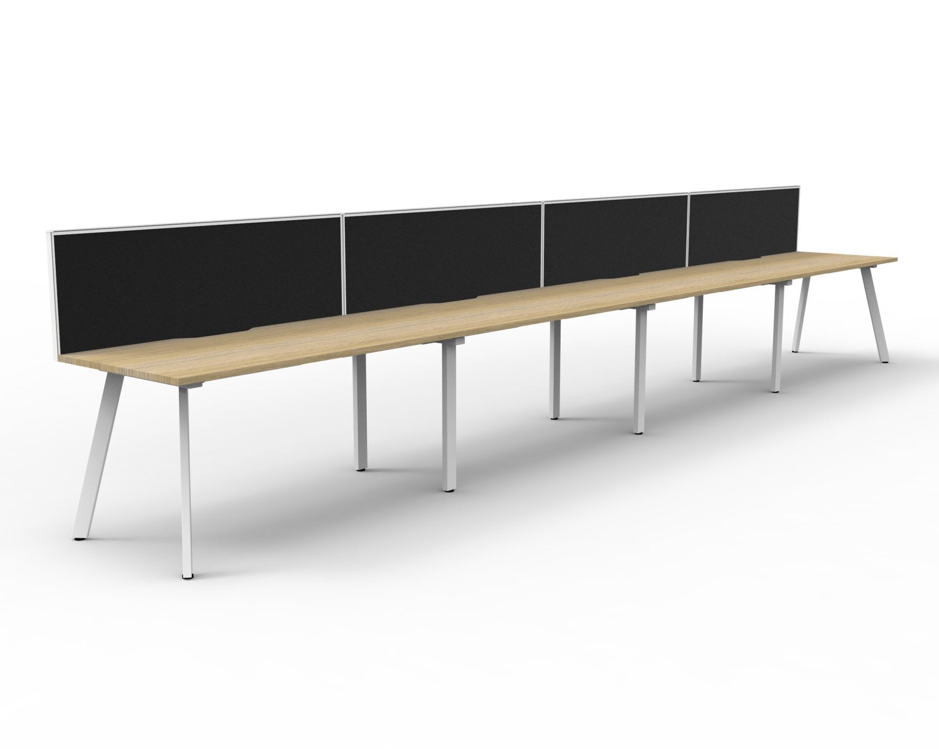 Rapidline Eternity single sided bench workstation in Natural Oak and White Satin. Supplied product image for model D-ELSWS4P1275 NO/WS.