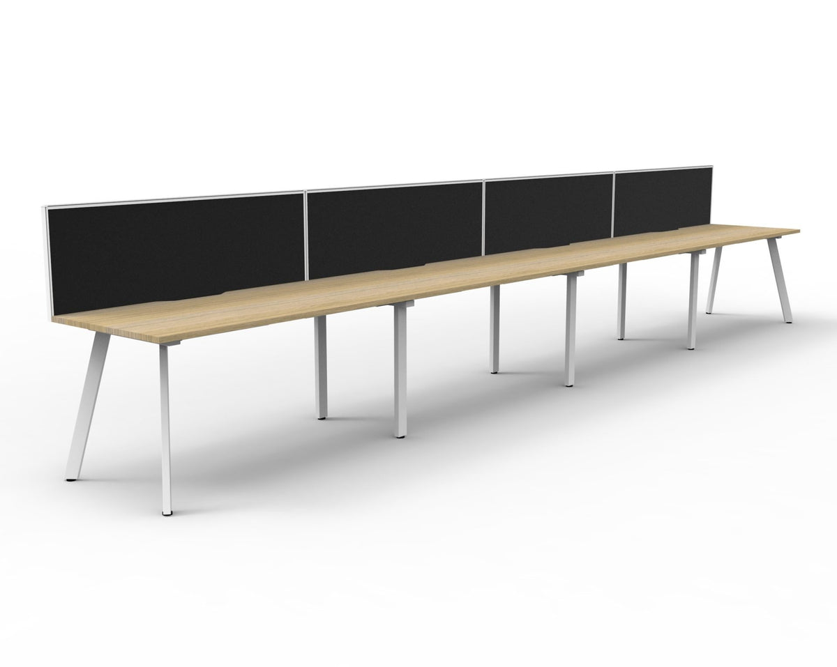 Rapidline Eternity single sided bench workstation in Natural Oak and White Satin. Supplied product image for model D-ELSWS4P1575 NO/WS.