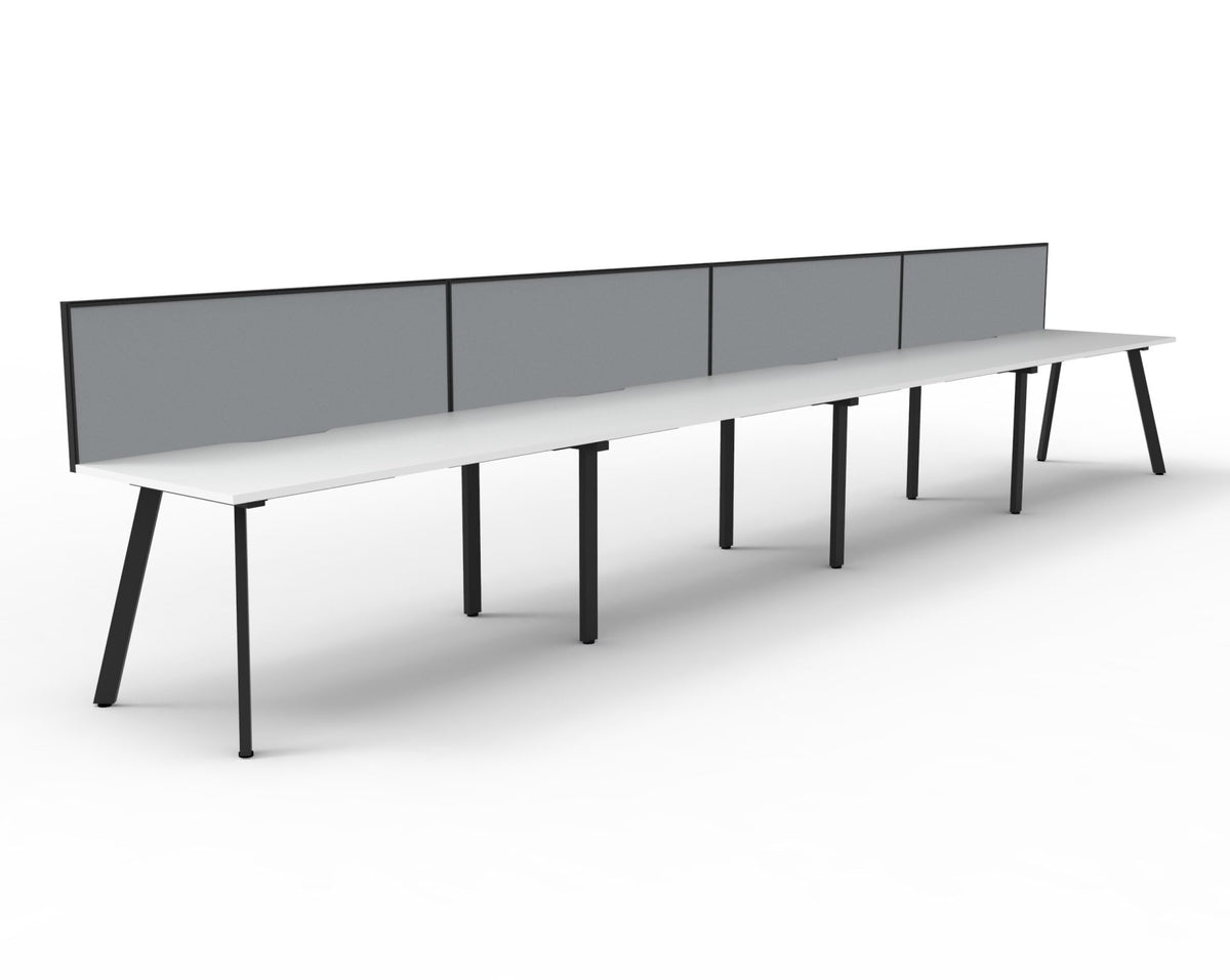 Rapidline Eternity single sided bench workstation in Natural White and Black Satin. Supplied product image for model D-ELSWS4P1875 NW/BL.