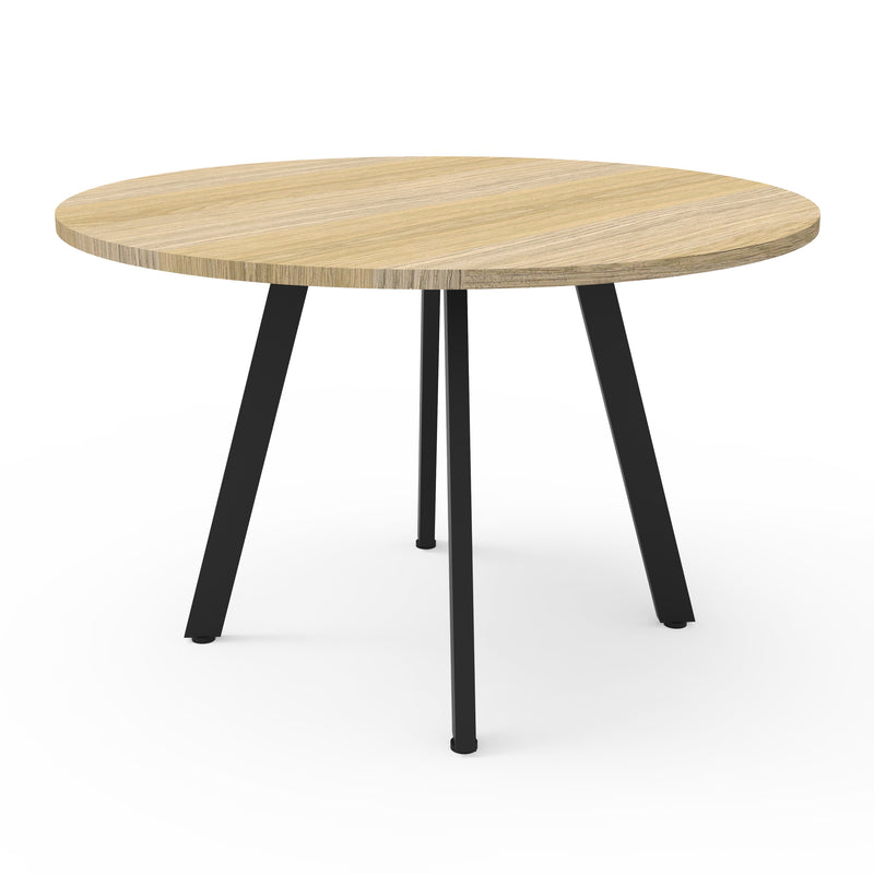 Rapidline Eternity round meeting table in Natural Oak and Black. Rapidline range image supplied for model D-ERT9 NO/BL. View 1.