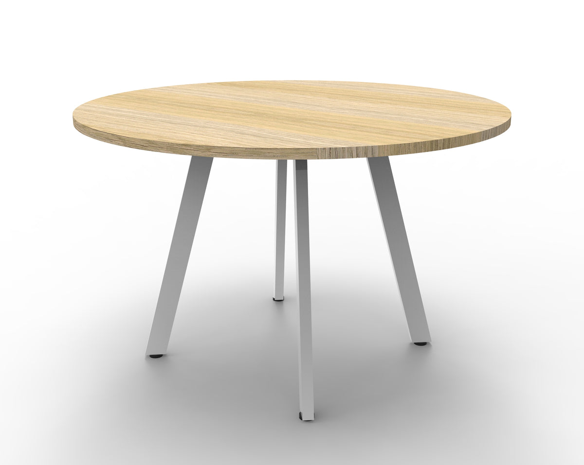 Rapidline Eternity round meeting table in Natural Oak and White. Rapidline range image supplied for model D-ERT9 NO/WS. View 1.