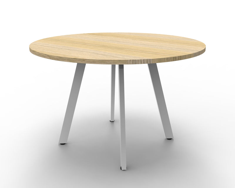 Rapidline Eternity round meeting table in Natural Oak and White. Supplied product image for model D-ERT12 NO/WS.