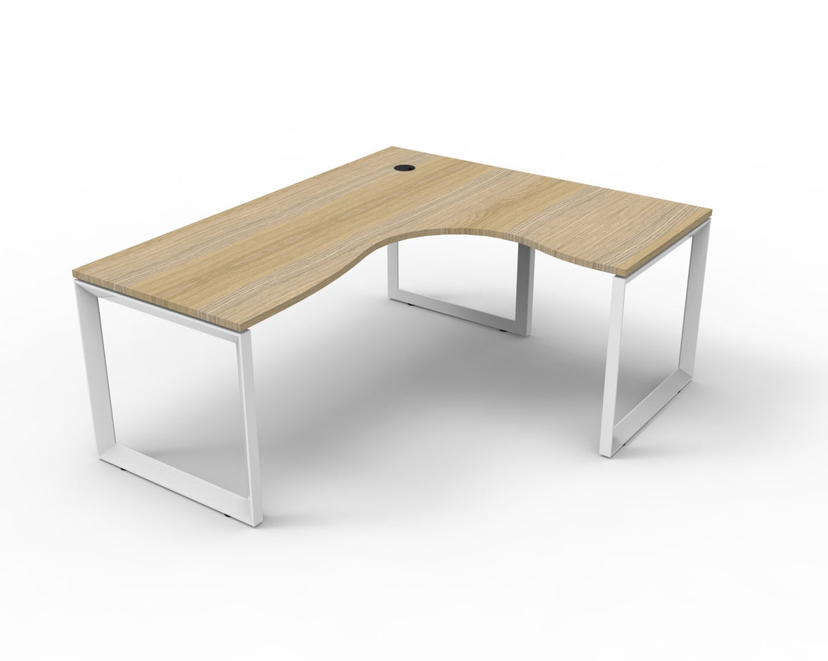 Rapidline Deluxe Infinity corner workstation in Natural Oak and White Satin. Supplied product image for model D-ILLCWS1P1515 NO/WS.